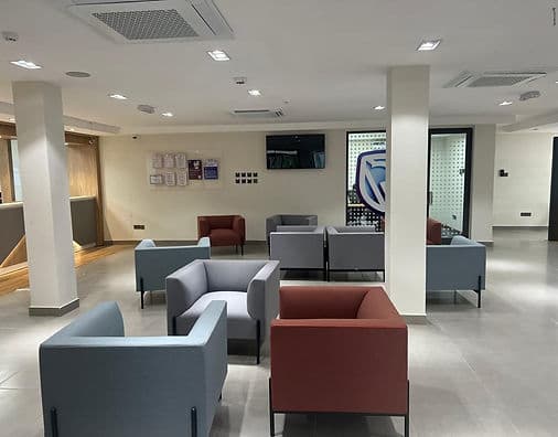 Completed client workspace with lounge furniture
